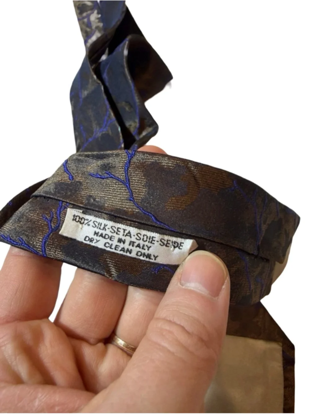 Hugo Boss Silk Tie Brown Abstract Camo Blue Branch Pattern Designer Luxury